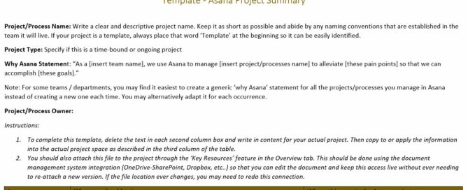 Asana project setup template