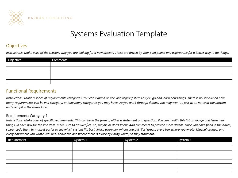 Barkun Consulting Systems Evaluation Template